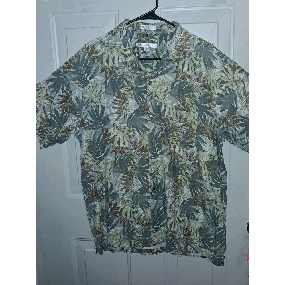 Geoffrey Beene Mens L Washable Silk Blend Tropical Print Hawaiian Camp Shirt